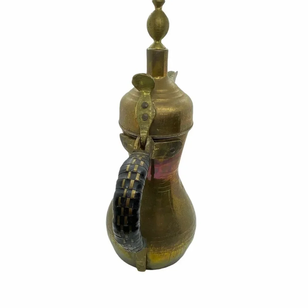 Brass Coffee Pot Vintage Aged Dallah Leather Handle Revited With Cap 15